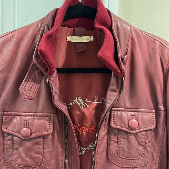 Flora Smith burgundy leather bomber jacket size 42 - Picture 7 of 11